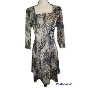 Chenault Animal Print Knee Length Square Neck Dress Stretchy Size Medium